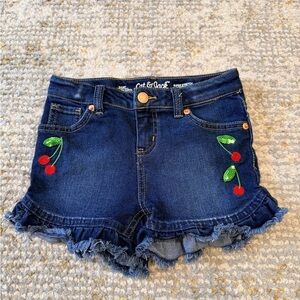 Cat & Jack Dark Blue Denim Shorts with Red Cherry Embroidery